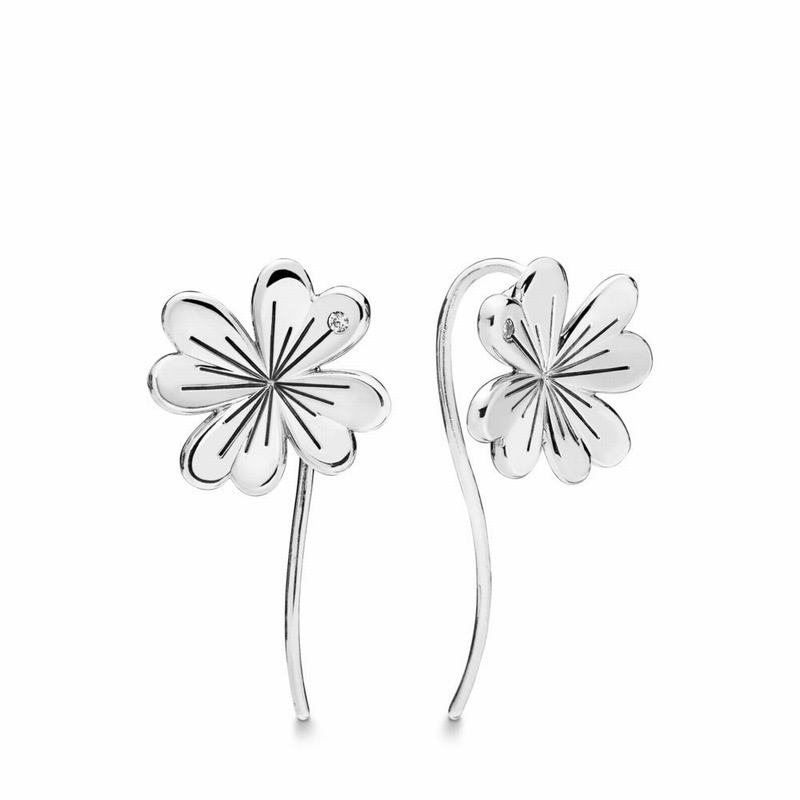 Pandora Lucky Four-leaf Clover Earrings - Sterling Silver/Cubic Zirconia - Canada | XF2366WZ